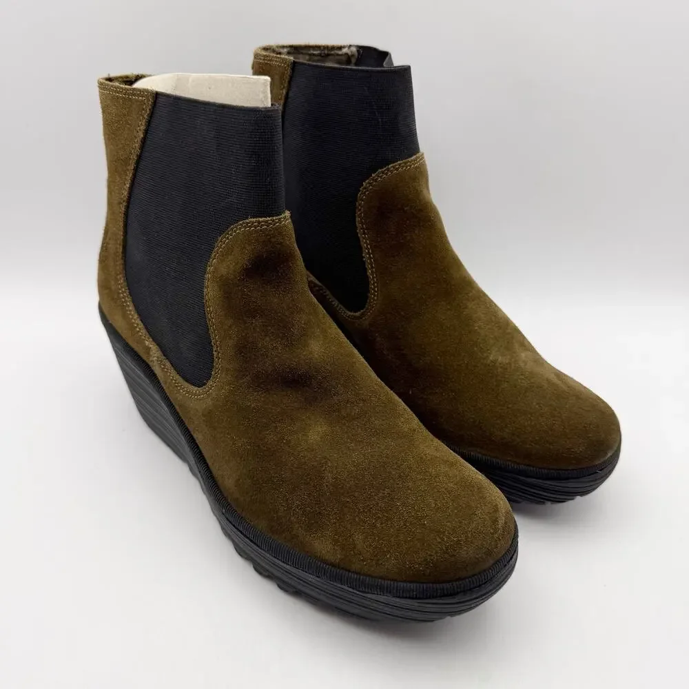 Fly London Womens Wedge Bootie EU 39 US 8-8.5 Brown Suede YADE398FLY NWOB